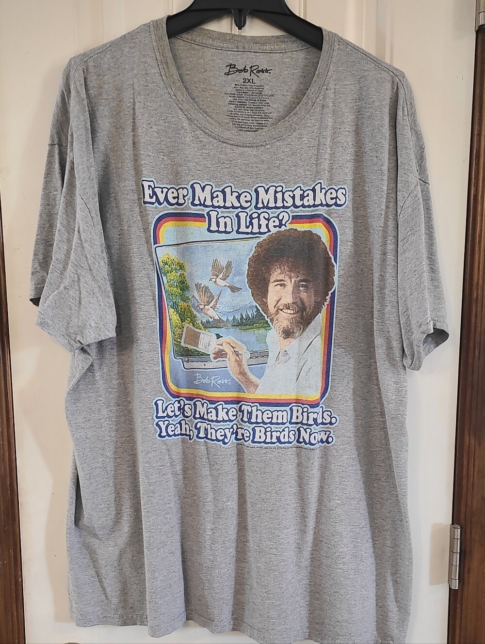 Bob Ross Grey Graphic Short Sleeve Tee - 'Ever Make Mistakes In Life?' - 2XL